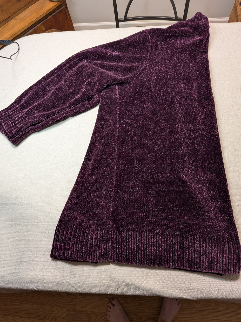 Deep Plum Purple Chenille Open Front Cardigan - Picture 2 of 6
